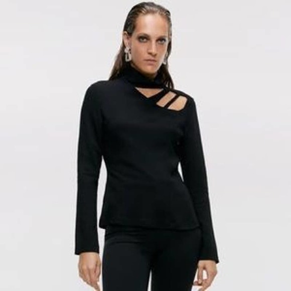 ZARA Tops - Zara Black Cut-Out Blouse